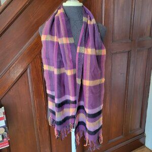 Purple Plaid Cashmere Scarf With Fringe For Women